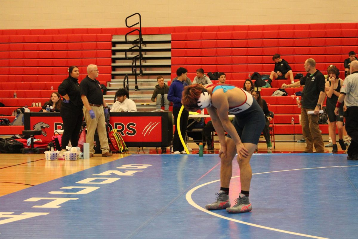 HHS wrestler taking a breather