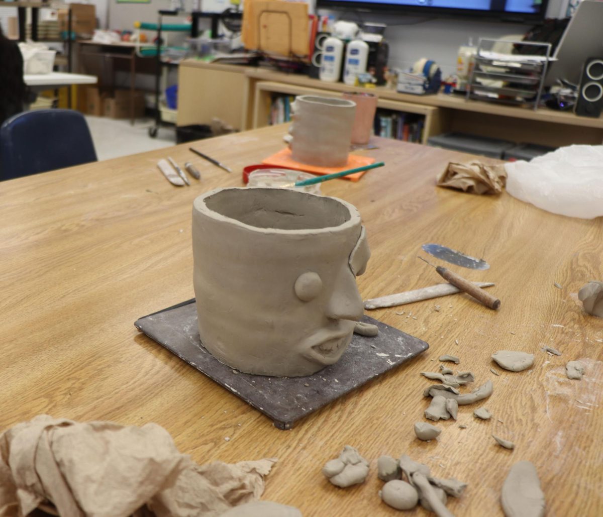 Close up of faced pottery.