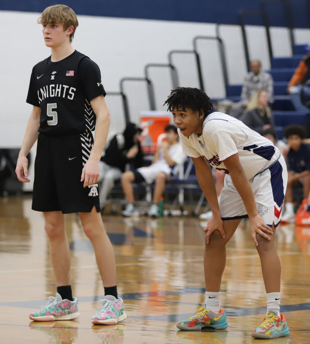 Sophomore Jacquez Williams waiting for the ref to give him the ball