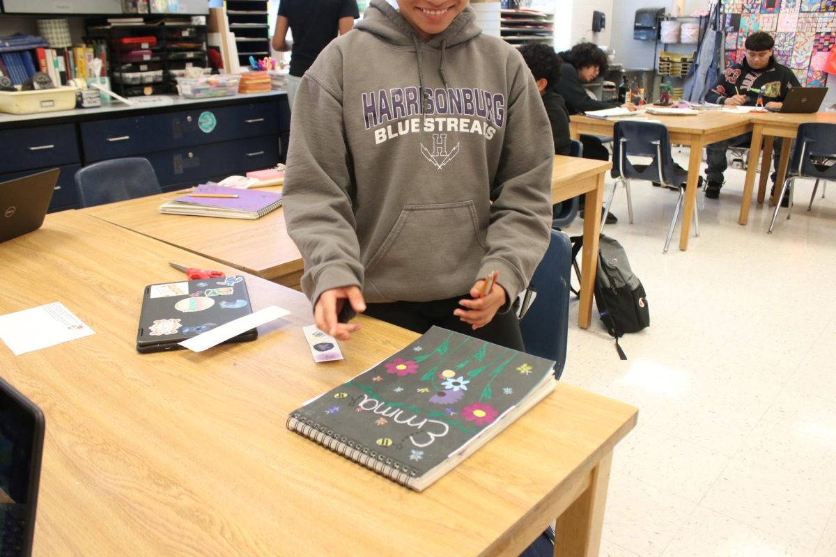 Freshman Emma Rodriguez showing off her art.