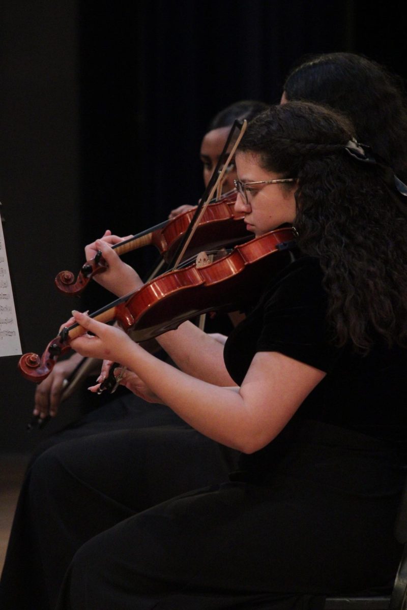 Students playing the violin.
