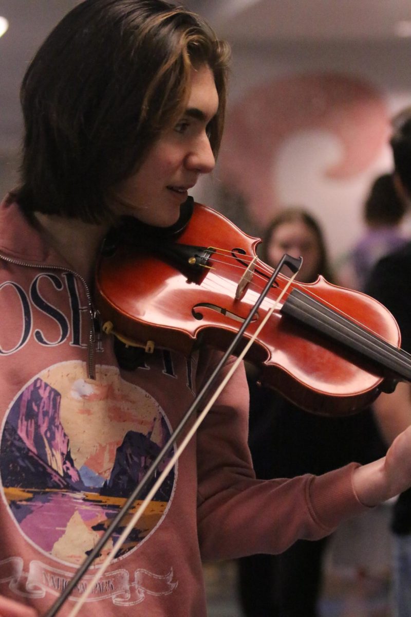 A violin player showing her skills. 