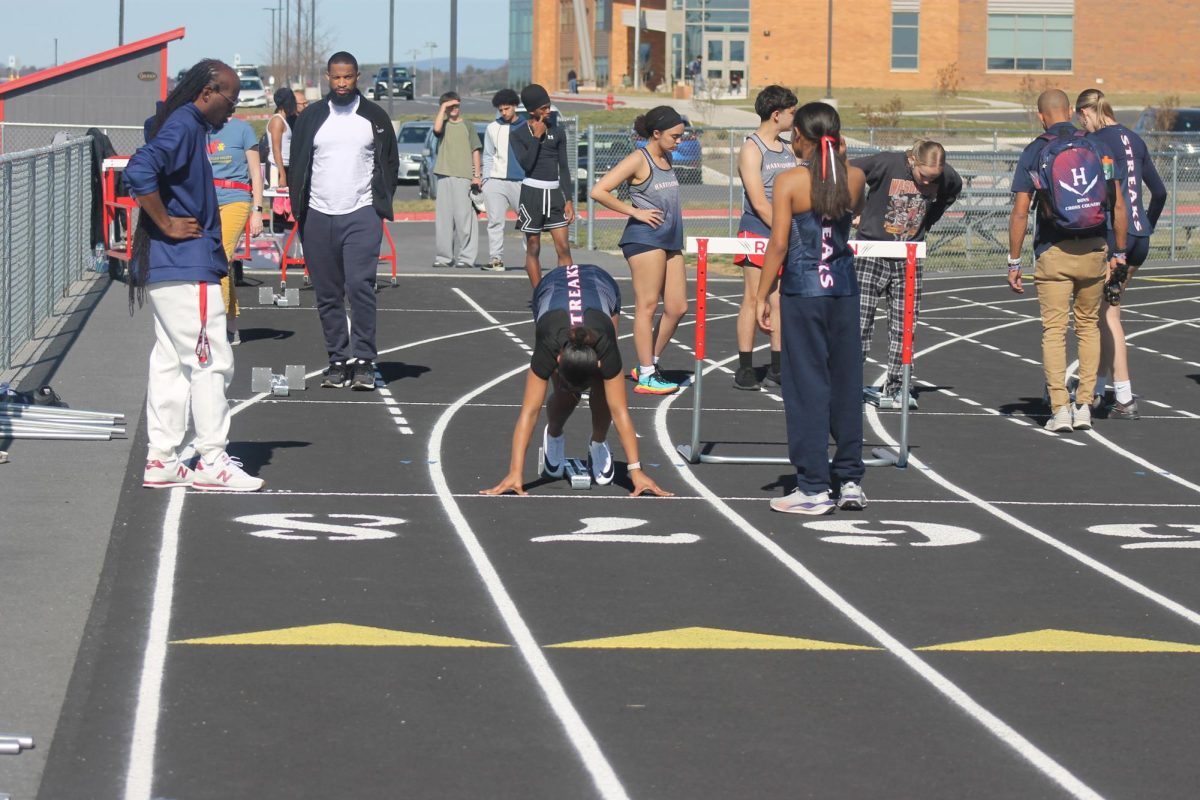 Sophomore Zavaya Wright ready to take off in her blocks.