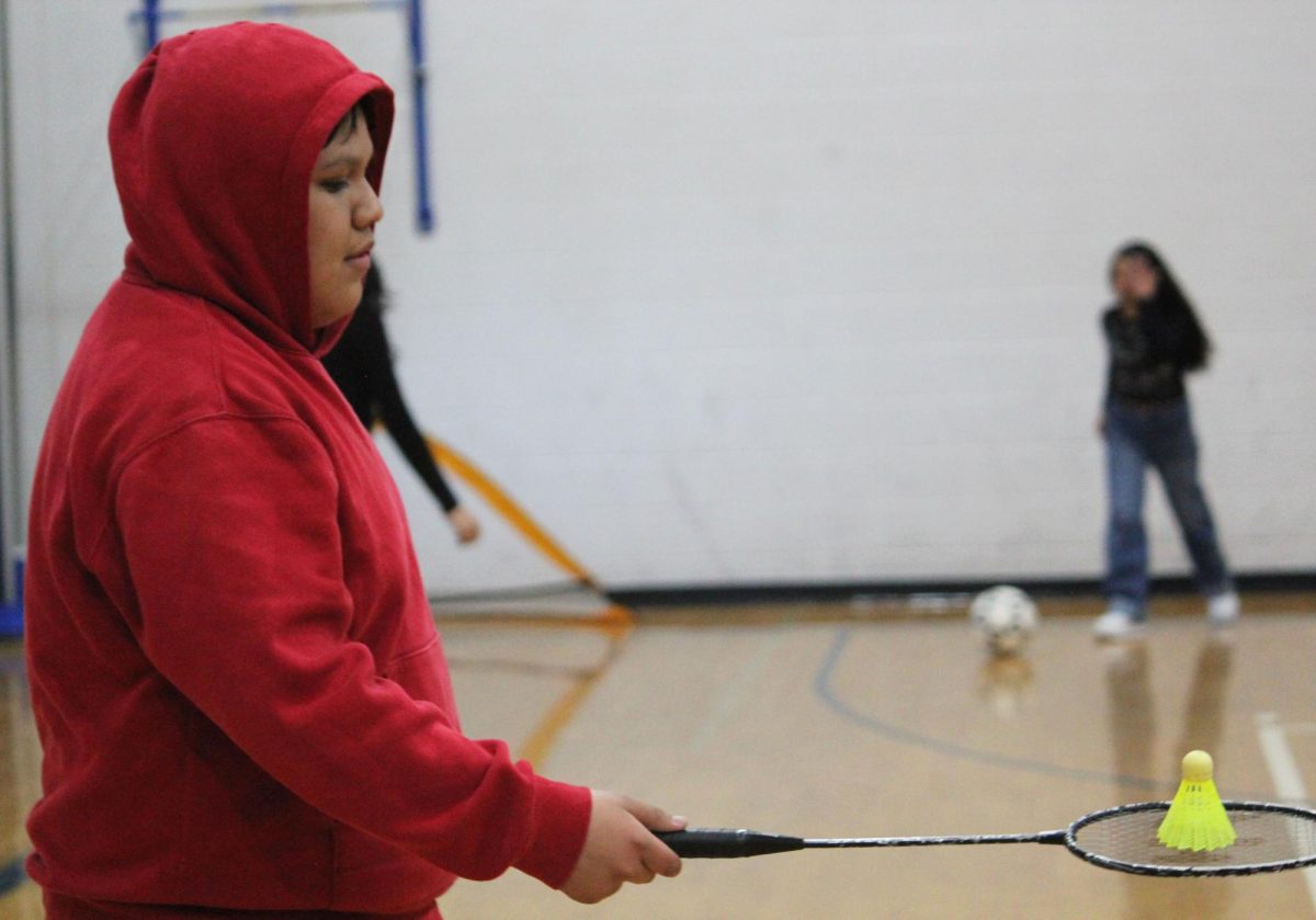 Freshman Jacob Tellez Mateo plays badminton with friends