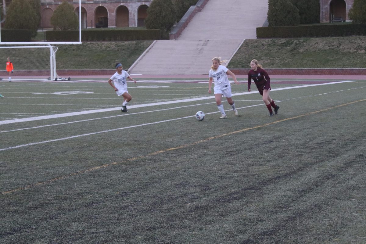 Hattie Schwartz defending the ball