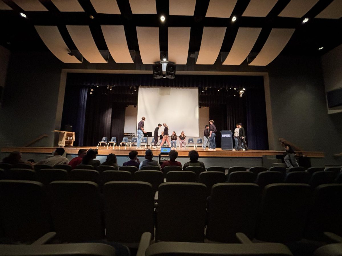 HHS auditorium, with the STEM board on it.