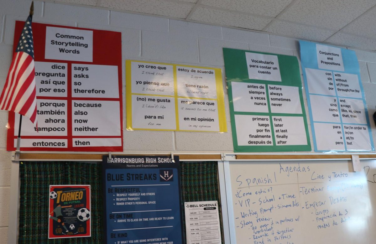 In Sra. Romero’s classroom, she also keeps the same educational word poster but at the front, allowing students to view it easily without turning around. She also uses a different set of posters to increase the students' understanding of Spanish. Occasionally, she refers back to the original posters as well.