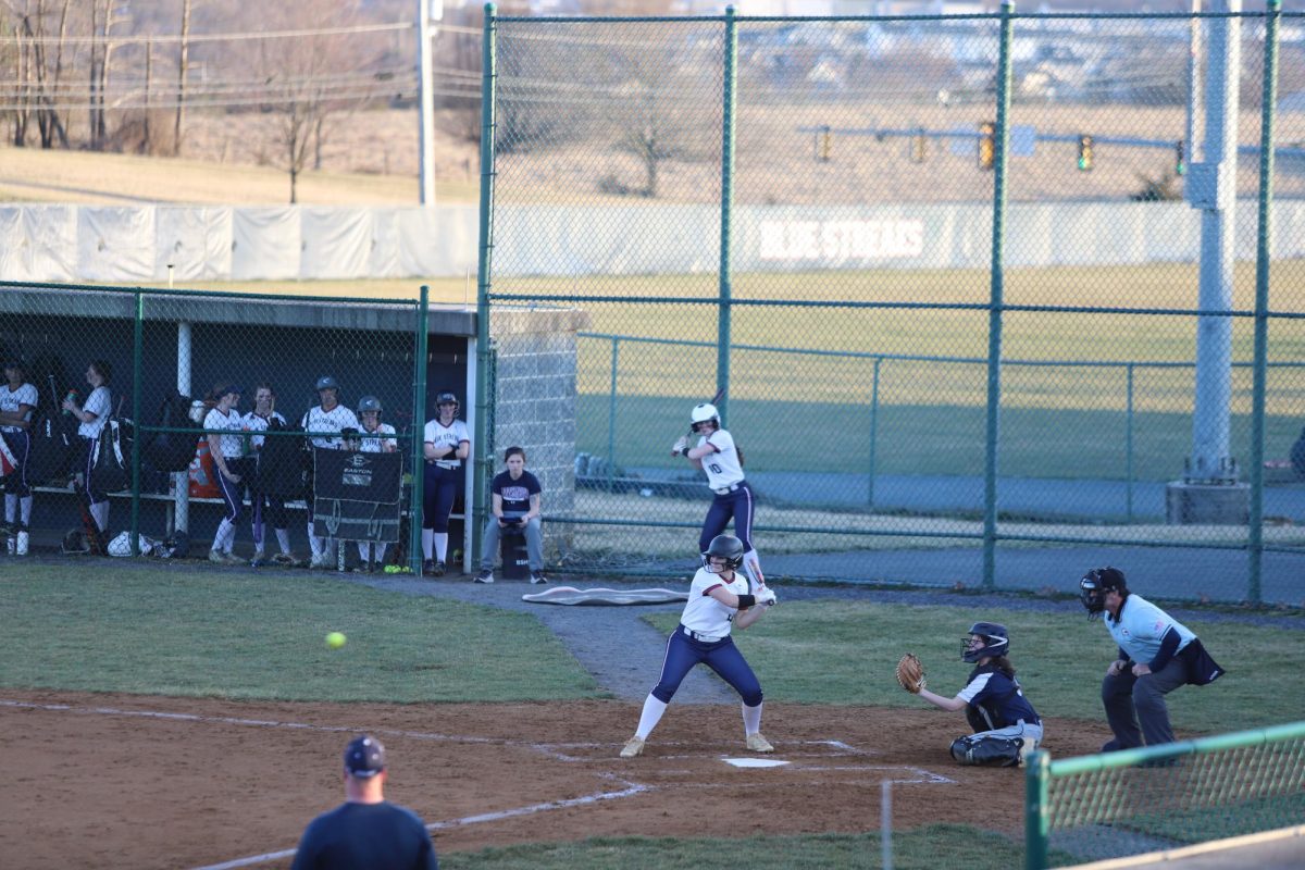 Sophomore Jordyn Byler batting the ball. 