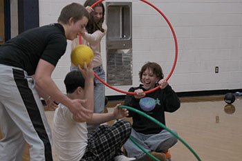 This group of Sophomores are battling against each other in order to get all the balls in their buckets.