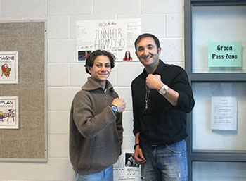 Computer teacher and junior student matching for spirit week!