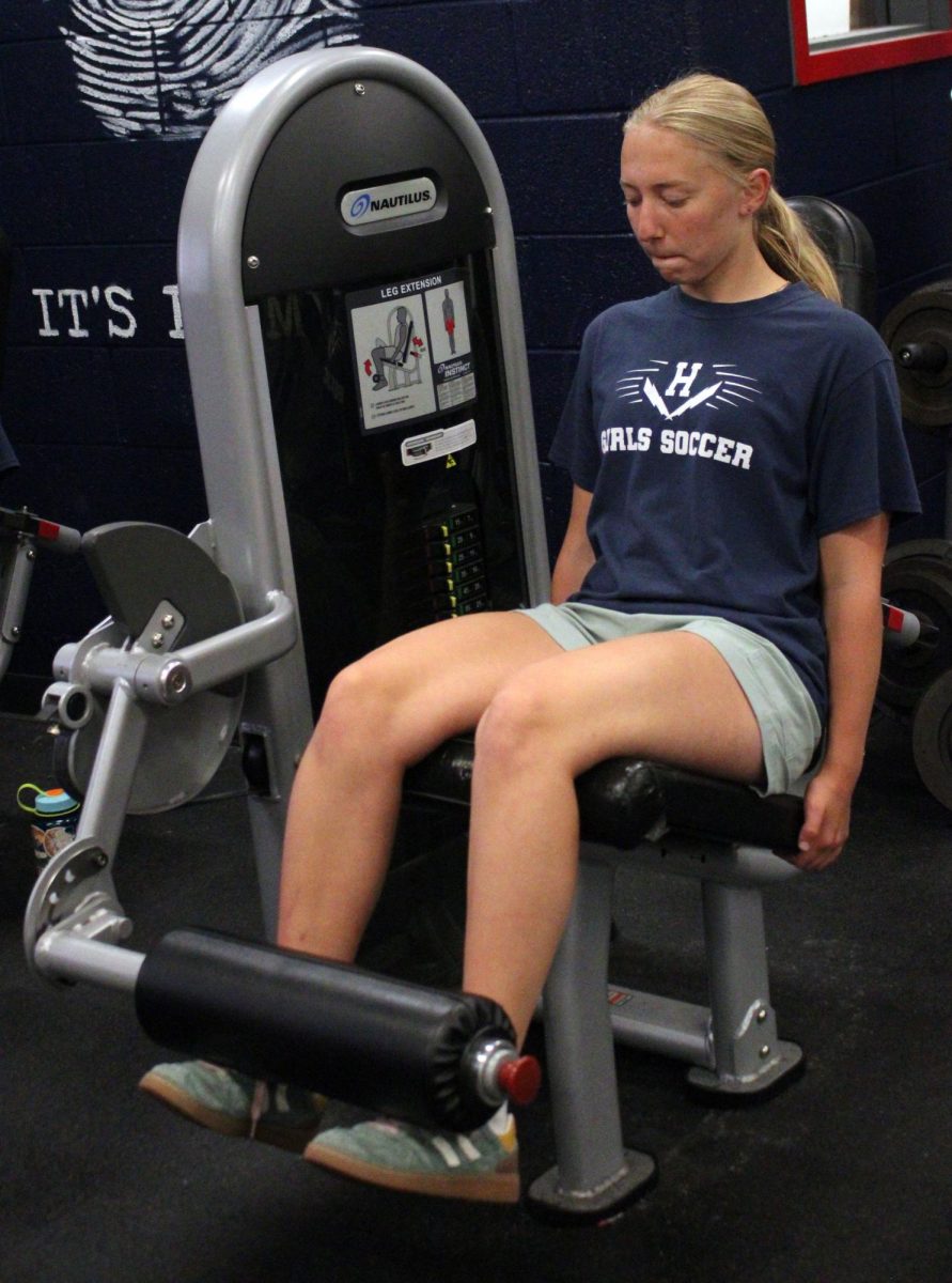Katie Grace works on building leg strength for soccer later that day. She always works her best and breaks a sweat no matter what.