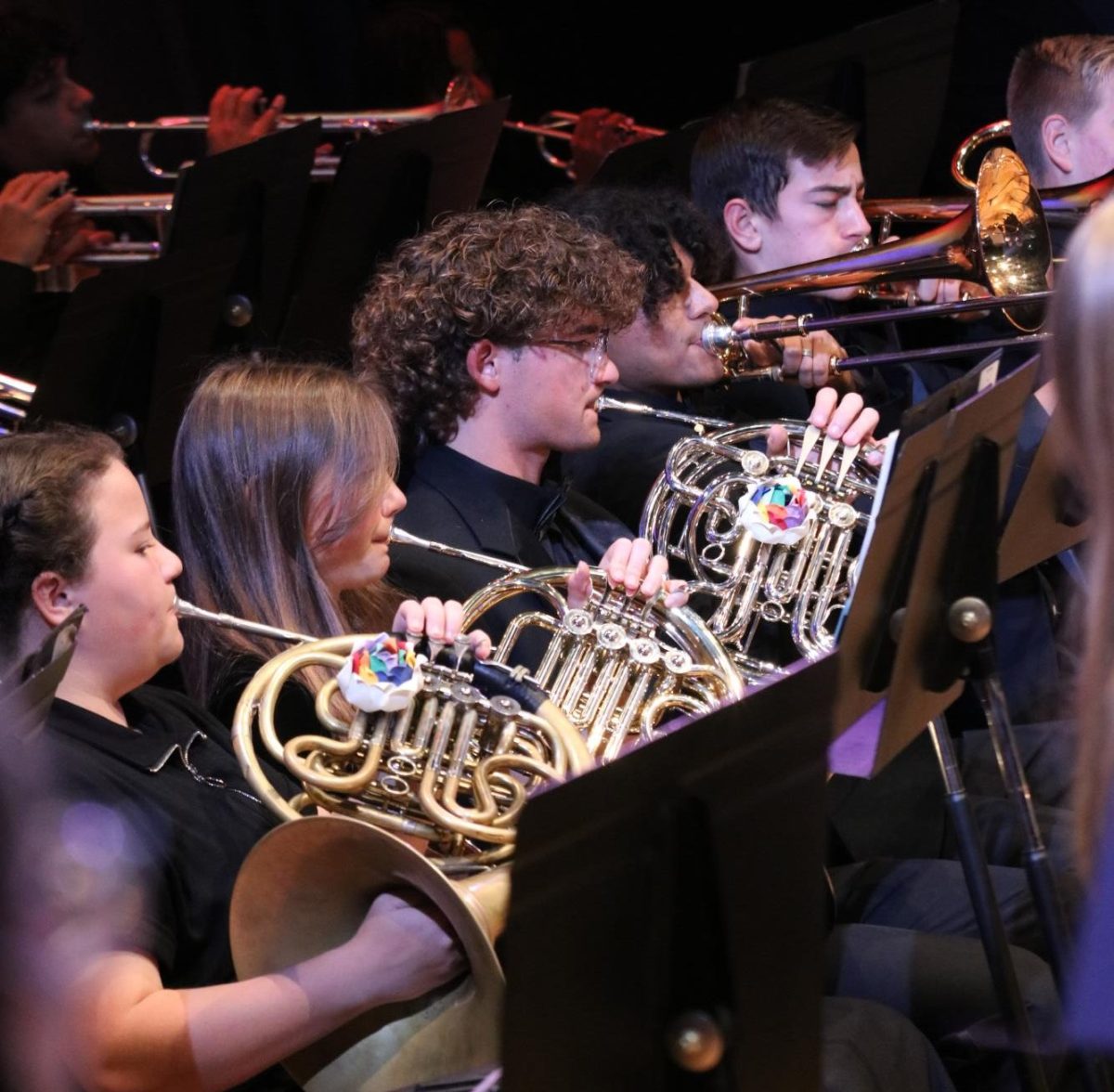 HHS French Horn section at Prism Concert. Senior Davis Bert in the middle of the picture.