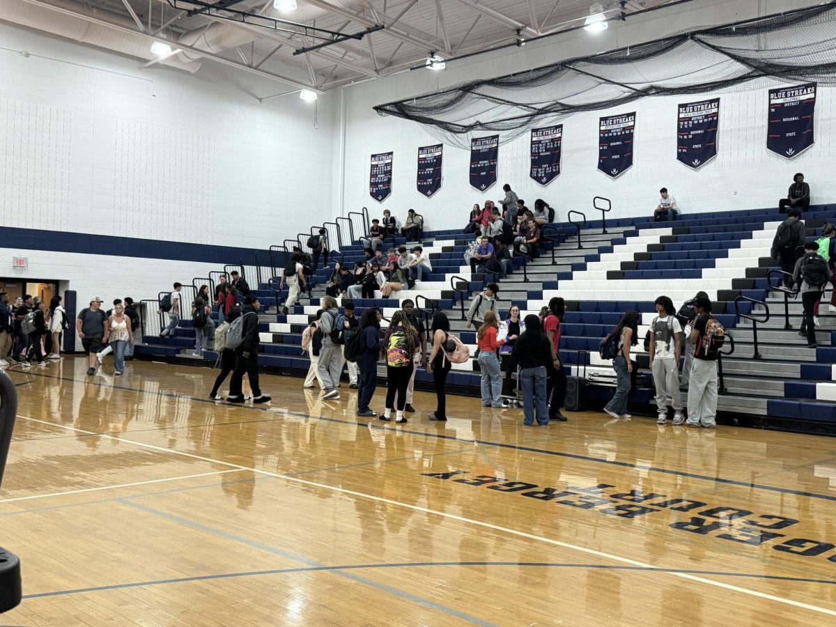 Freshman and Sophomore class heading into the gym for the spring pep rally.