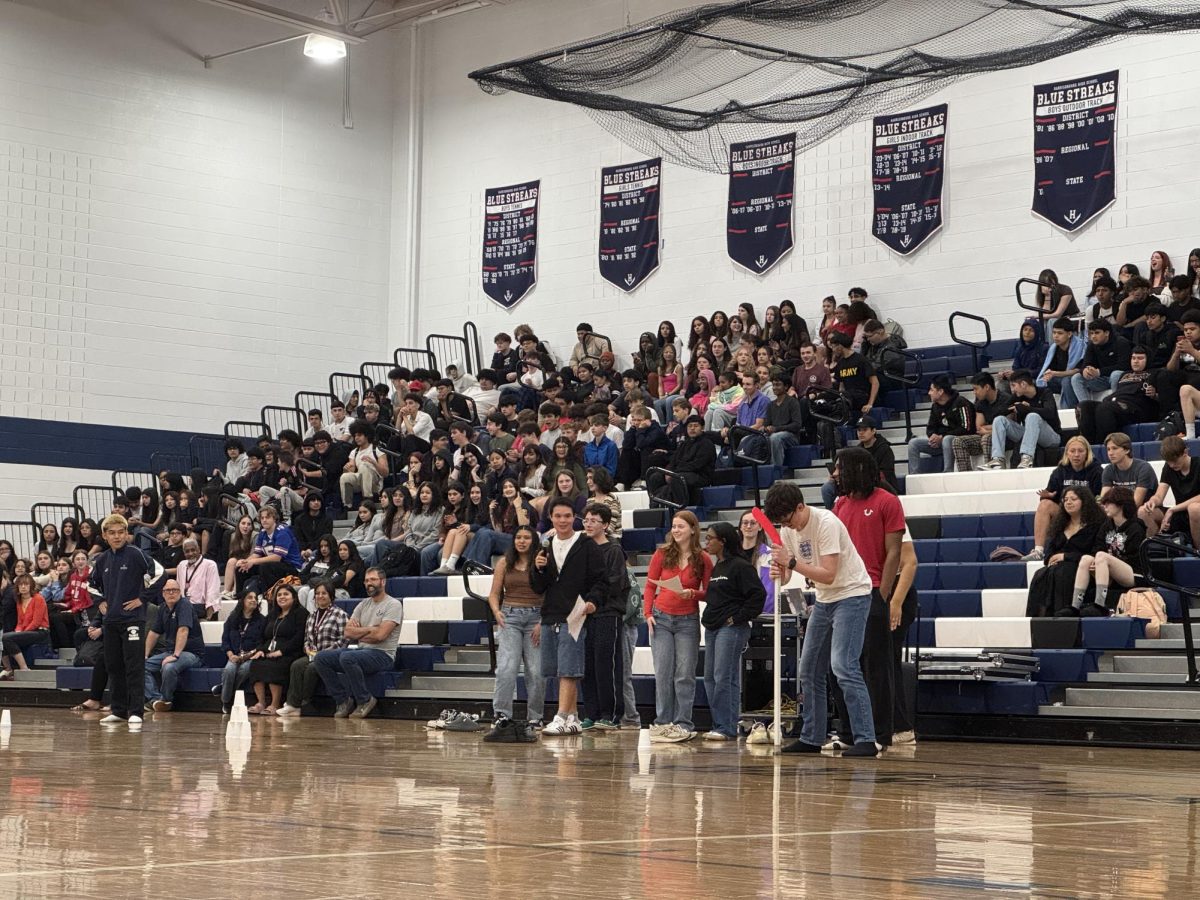 Students from all classes participating in games during spring pep rally.