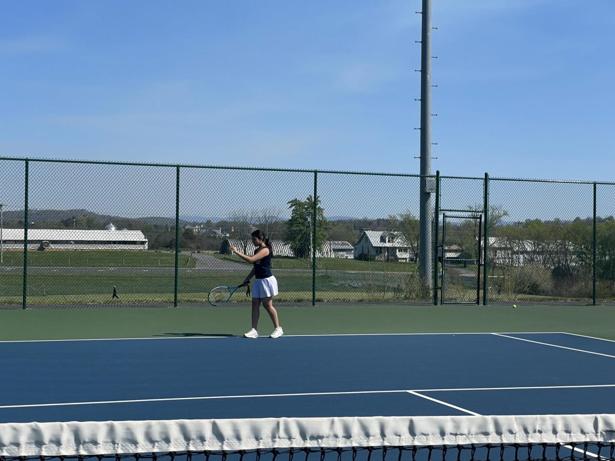 Freshman Brianna Aceituno prepares to serve. 