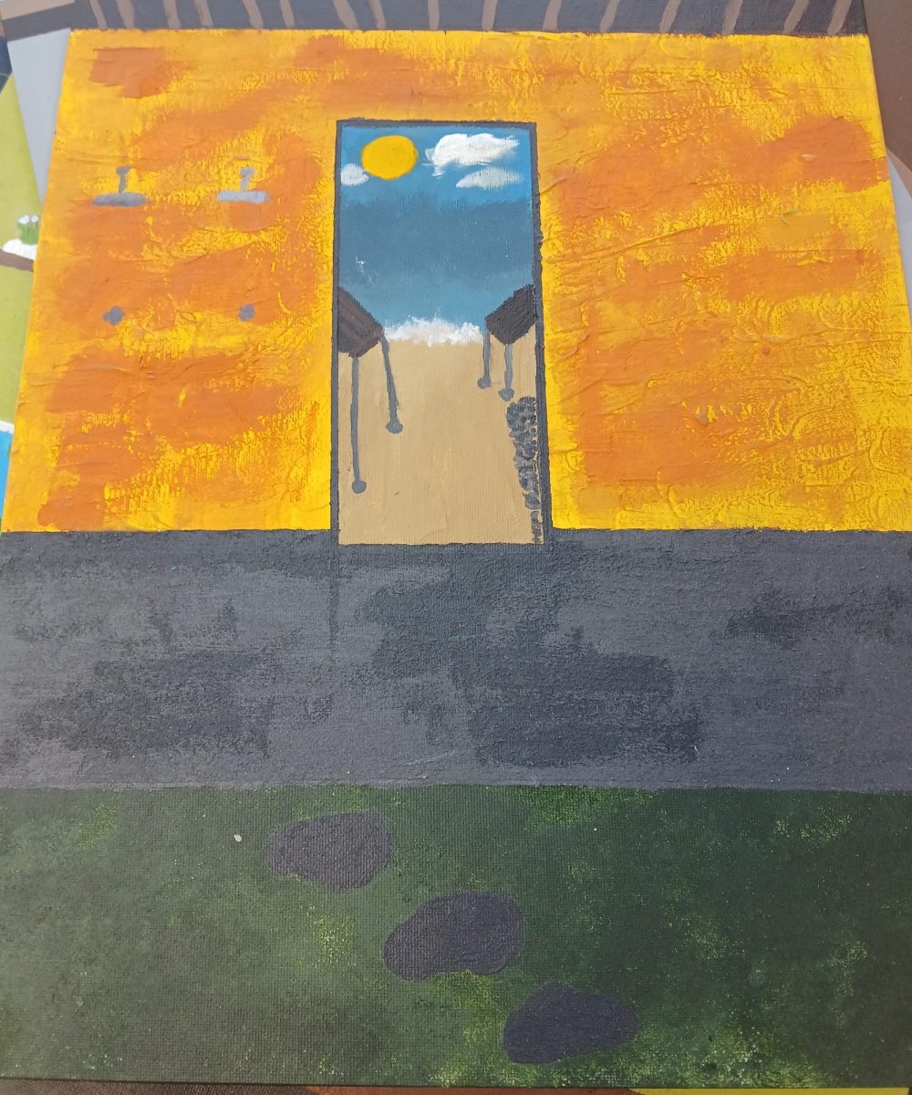 In Harrisonburg High School’s art class, a student created an art piece that gives the impression that you can walk through a door into a more delightful place. This creation was very motivational and inspiring to other students. “I truly love this painting, it's very well done, and the student was very inspiring to other students.” Mrs Brooks' comments.