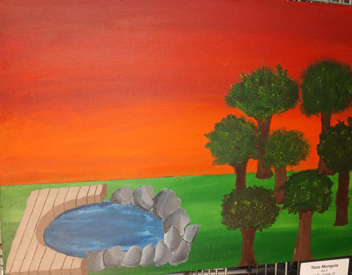 In an art class at Harrisonburg High, a student named Tano Munguia completed a painting featuring trees, a tranquil pond, and a sunset in the background. Tano made sure to add dedication to the painting. “I did well; there are places where I wanted to add some more stuff, but I was running out of time.” Tano Munguia said.