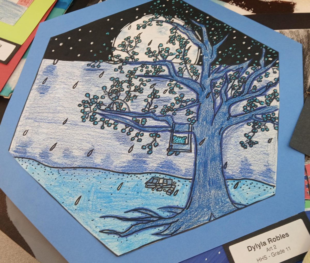 In Jauan Brook’s art classroom, she gave her students an assignment where they were supposed to create more ‘3D’ pictures. This student's painting was not only finished in a short amount of time but was also put on display in Harrisonburg High School’s library. “She did amazingly well. And her picture was done very early than the others, I was impressed.” Mrs Brooks said.
