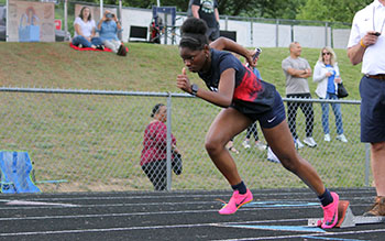 Mariah Etienne racing out of the blocks.