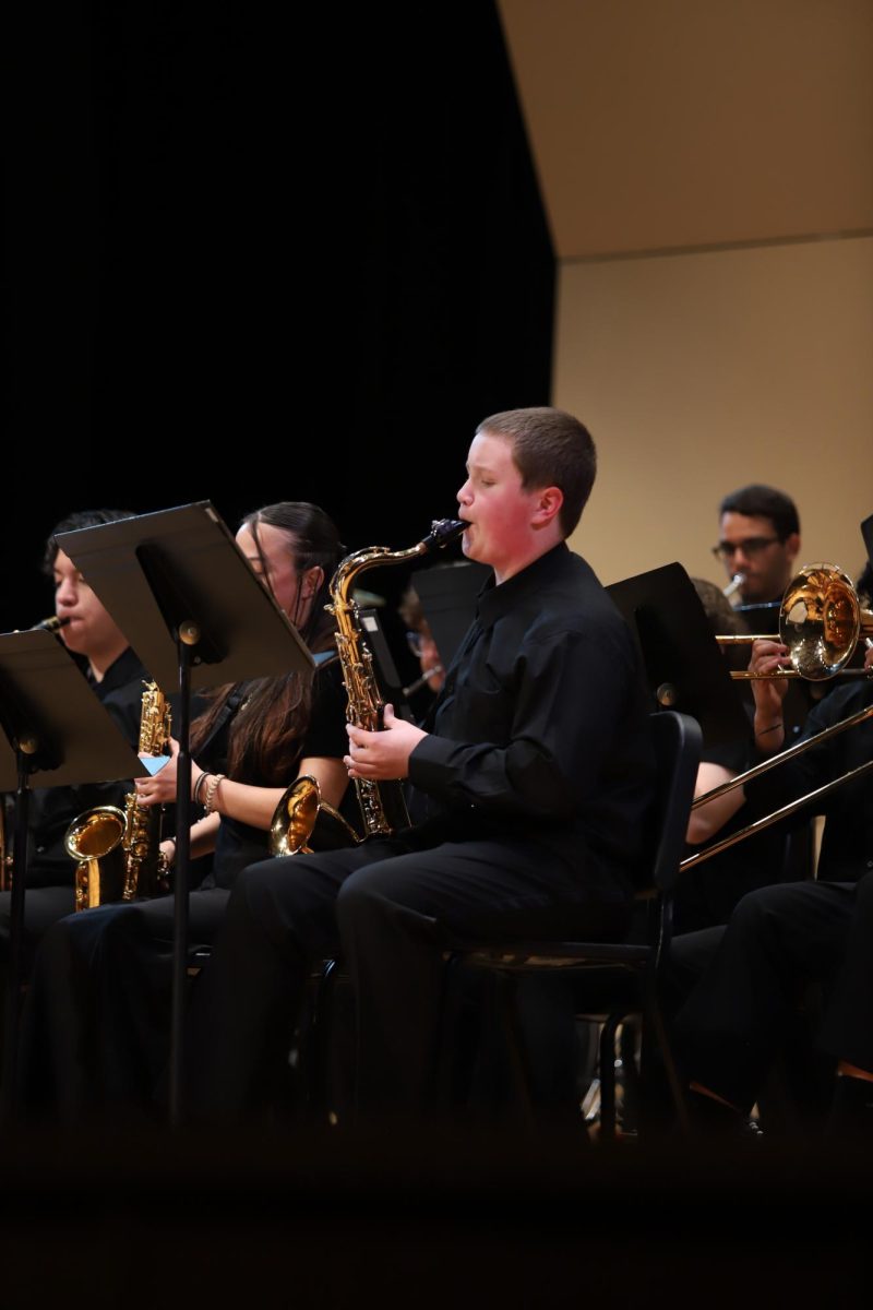 Mateo Starling playing with the jazz band. "I love that I got to join jazz band".