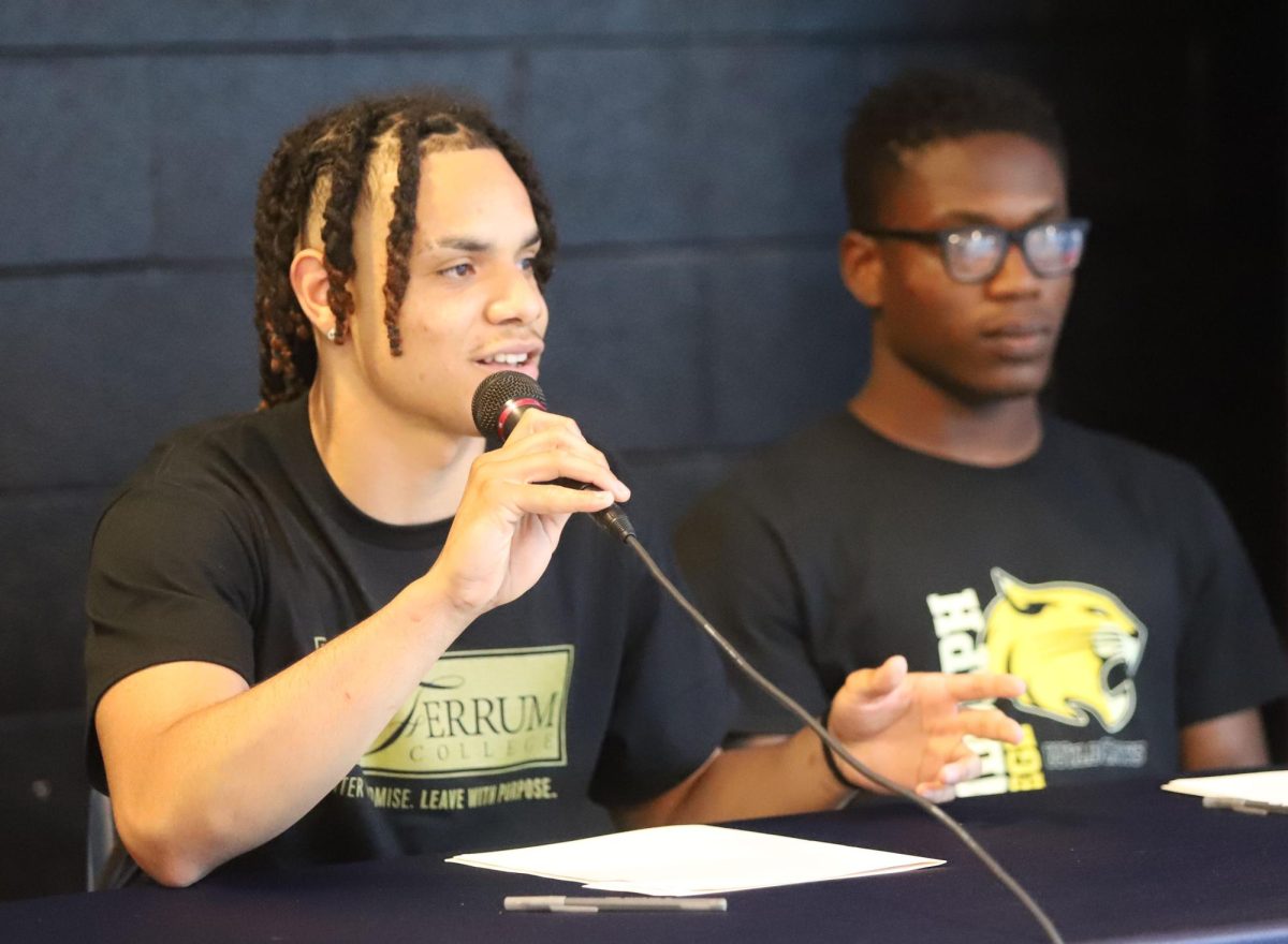 Senior Lazaro Valdivia Arrillaga tells the crowd where he plans to go in the fall.