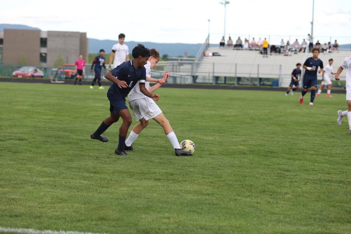 Sophomore Kaiden Velasquez trying to get the ball.