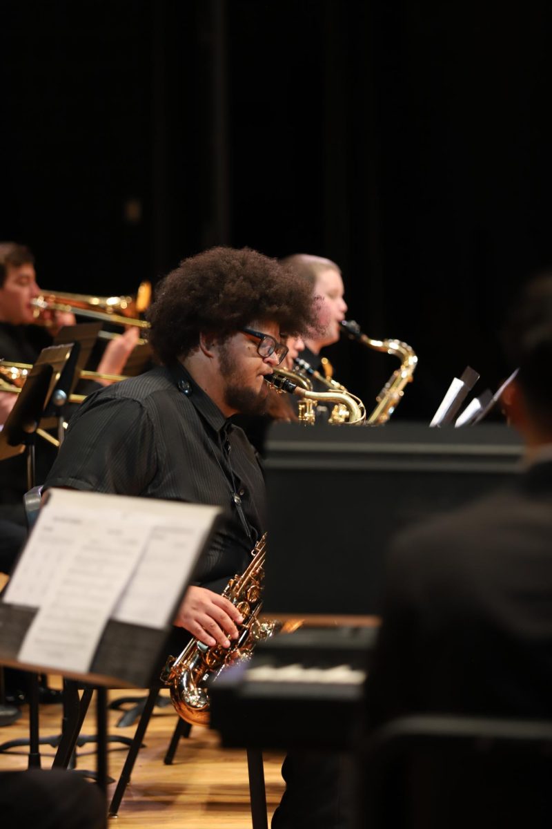 Isaiah Moats playing with the jazz band. "I really love jazz, it just a great feeling playing music too".
