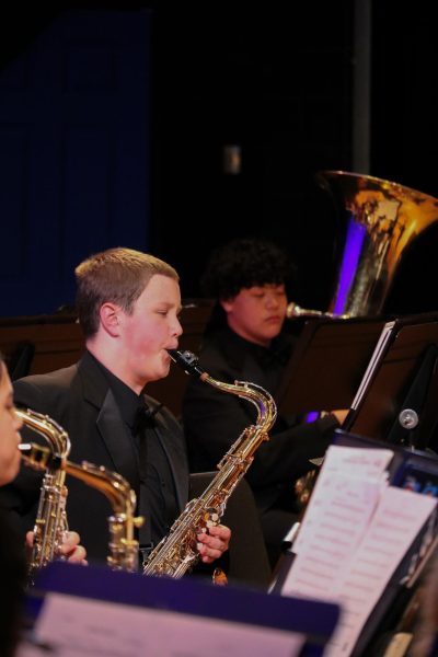 Freshman Mateo Starling plays the saxophone.