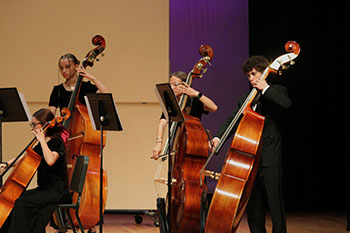 The cello group is performing wonderfully during the concert.