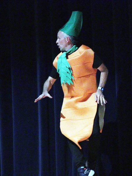 Kevin Gibson dressed up like a carrot.
