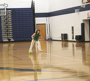 Freshman Rachel Coffman attempting to stop a ball