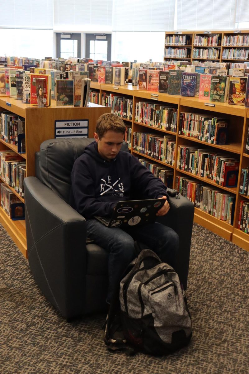 Joshua Nafziger working on his Chromebook. 