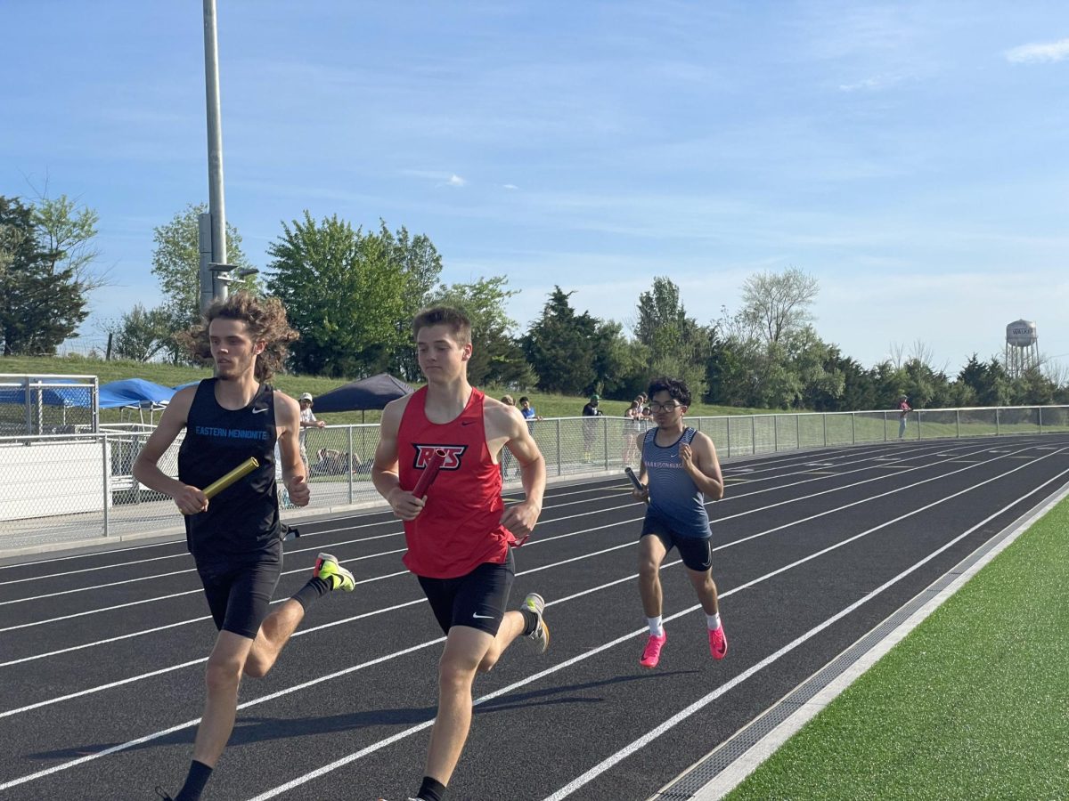 Senior Paulo Gonzalez Saldivar runs the four by eight. 