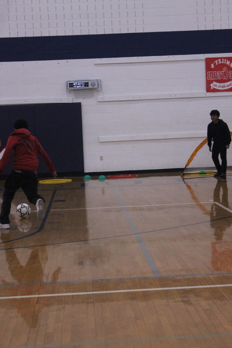 Jose Garcia Machado is playing soccer with his classmates. He always works hard and never fails to impress.
