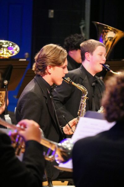 Freshman Denys Popovych plays the saxophone.