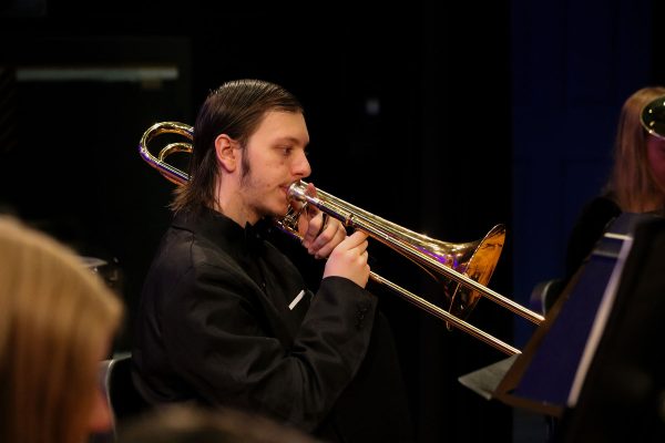 Freshman Jayden Varney plays trombone in Concert Band.