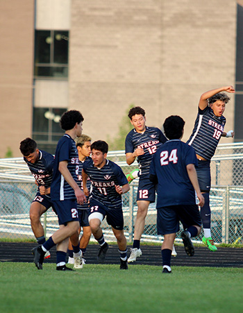 The team about to start warming up before the game 