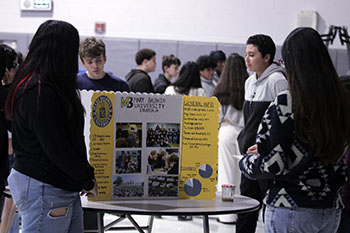 Eighth graders listen to a high school student discuss Mary Baldwin University.