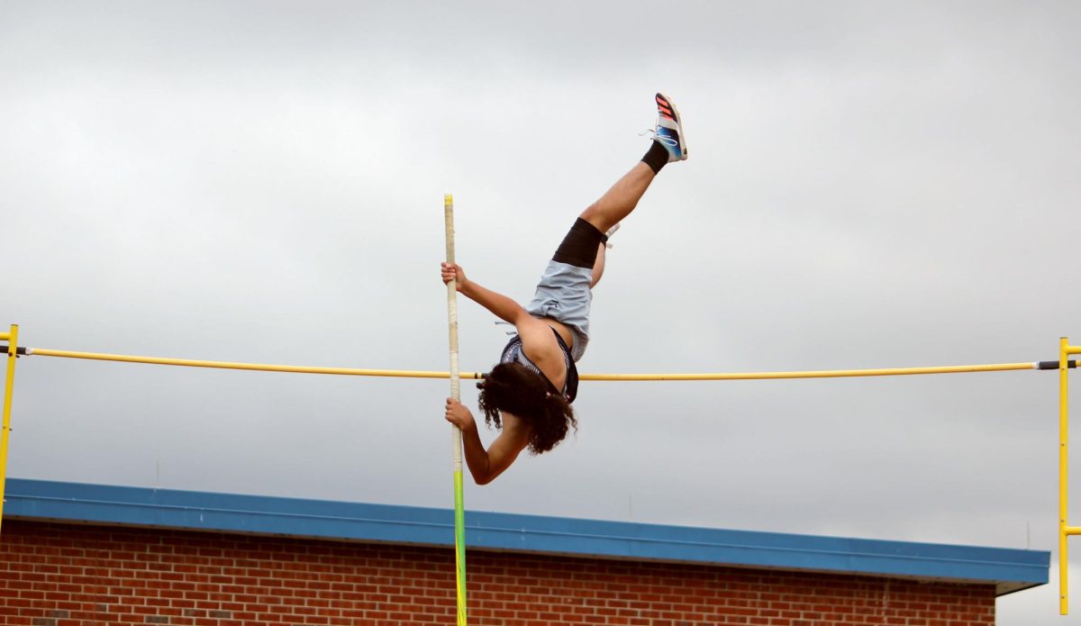 Dominic Rodriguez getting his hips over the bar.