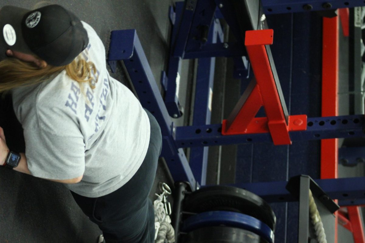 Ava Colley is doing push ups as a warm up before her actual work out.