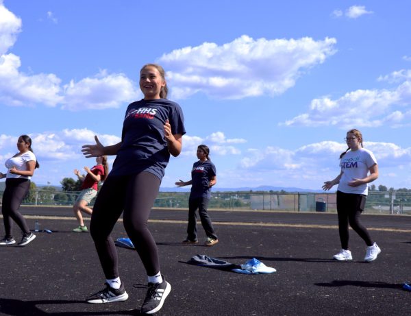 A girl dances.