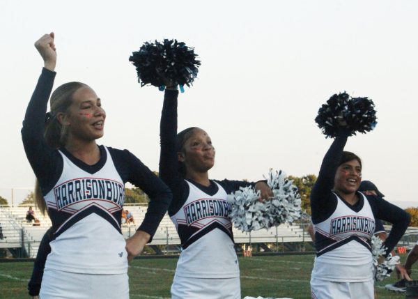 Cheerleaders perform in sync.