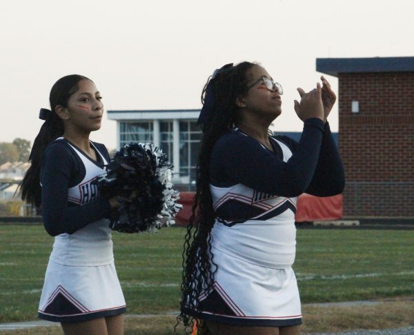 JV cheerleaders perform for the crowd.