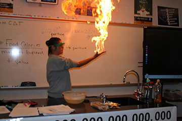 This is Ms.Smith showing the class a trick with fire.