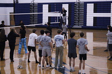 The Sophomores warming up for the match against the Juniors.