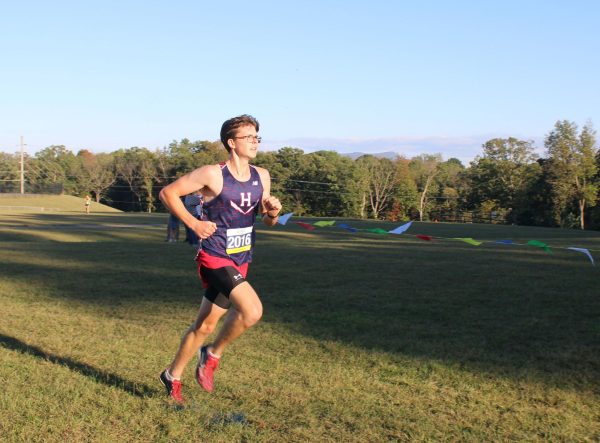 Freshman Nathaniel Kvernen races torwards the finish line.
