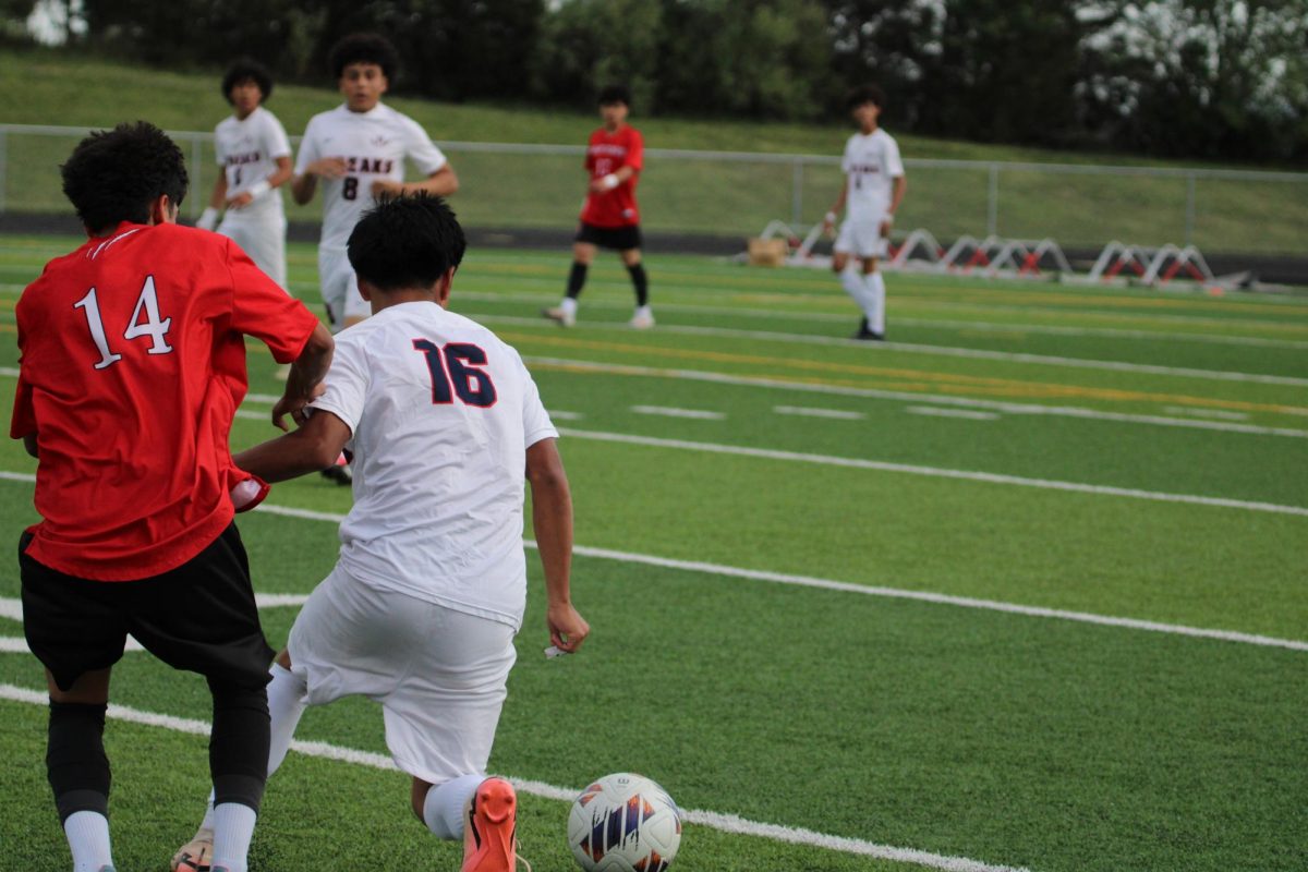 Sophomore Christopher Olivares Escalante beating a defender.