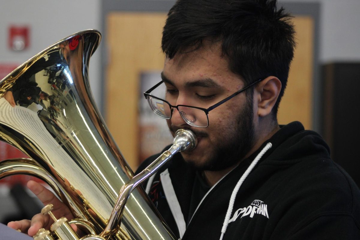 Senior Anthony Cabrera plays his euphonium.